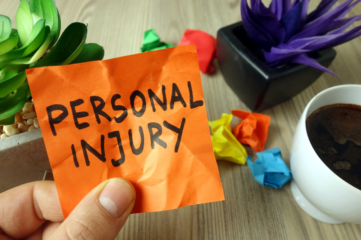 Personal injury handwritten text on sticky note, legal financial personal injury 