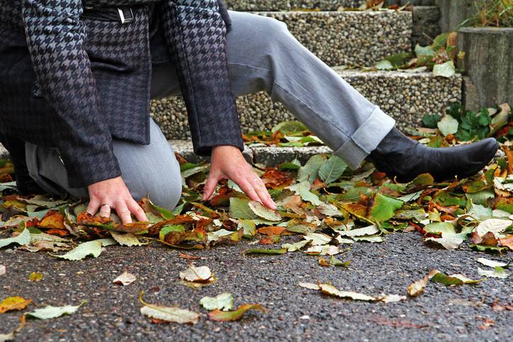 Wet and leaf-covered roadways and sidewalks can cause injuries.